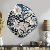 White And Blue Flowers Bouquet Elegance - Asymmetric Metal Wall Clock