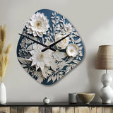 White And Blue Flowers Bouquet Elegance - Asymmetric Metal Wall Clock