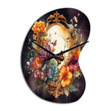 Antique Floral Mirror With Butterflies I - Asymmetric Metal Wall Clock