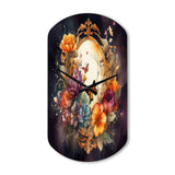 Antique Floral Mirror With Butterflies I - Asymmetric Metal Wall Clock