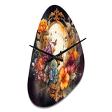 Antique Floral Mirror With Butterflies I - Asymmetric Metal Wall Clock