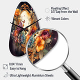 Antique Floral Mirror With Butterflies I - Asymmetric Metal Wall Clock