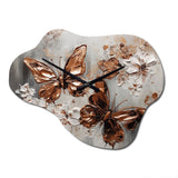 Rose Gold Butterfly Wings And Flowers II - Asymmetric Metal Wall Clock