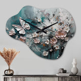 Flowers With Butterflies Painting I - Asymmetric Metal Wall Clock