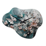 Flowers With Butterflies Painting I - Asymmetric Metal Wall Clock