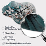 Flowers With Butterflies Painting I - Asymmetric Metal Wall Clock