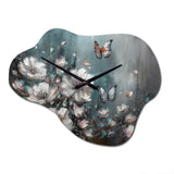 Flowers With Butterflies Painting II - Asymmetric Metal Wall Clock