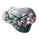 Flowers With Butterflies Painting III - Asymmetric Metal Wall Clock