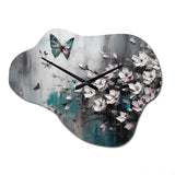 Flowers With Butterflies Painting V - Asymmetric Metal Wall Clock