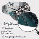 Flowers With Butterflies Painting V - Asymmetric Metal Wall Clock