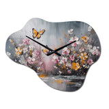 Flowers With White Butterflies II - Asymmetric Metal Wall Clock