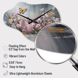 Flowers With White Butterflies II - Asymmetric Metal Wall Clock