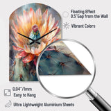 Orange Green Cactus Flower III - Asymmetric Metal Wall Clock
