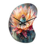 Orange Green Cactus Flower III - Asymmetric Metal Wall Clock