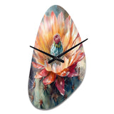 Orange Green Cactus Flower III - Asymmetric Metal Wall Clock