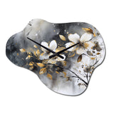 White Gold Daisy Tranquility - Asymmetric Metal Wall Clock