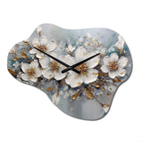 White And Gold Daisy Symphony III - Asymmetric Metal Wall Clock