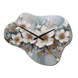 White And Gold Daisy Symphony III - Asymmetric Metal Wall Clock