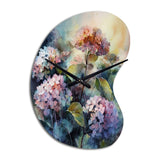 Purple Green Hydrangea II - Asymmetric Metal Wall Clock