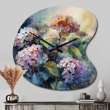 Purple Green Hydrangea II - Asymmetric Metal Wall Clock
