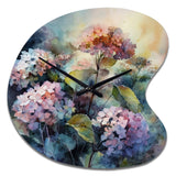 Purple Green Hydrangea II - Asymmetric Metal Wall Clock