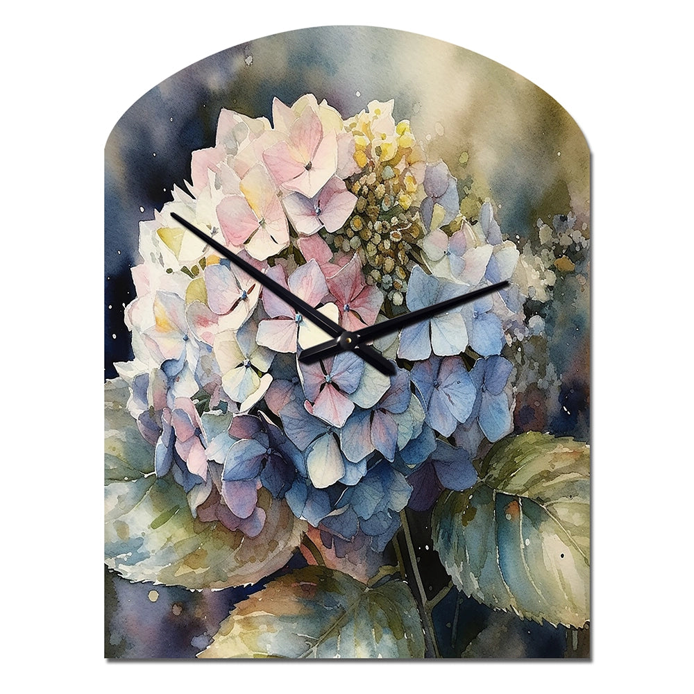 Purple Green Hydrangea III - Asymmetric Metal Wall Clock