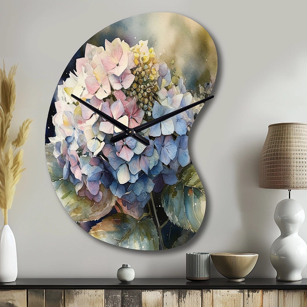 Purple Green Hydrangea III - Asymmetric Metal Wall Clock