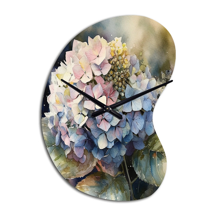 Purple Green Hydrangea III - Asymmetric Metal Wall Clock