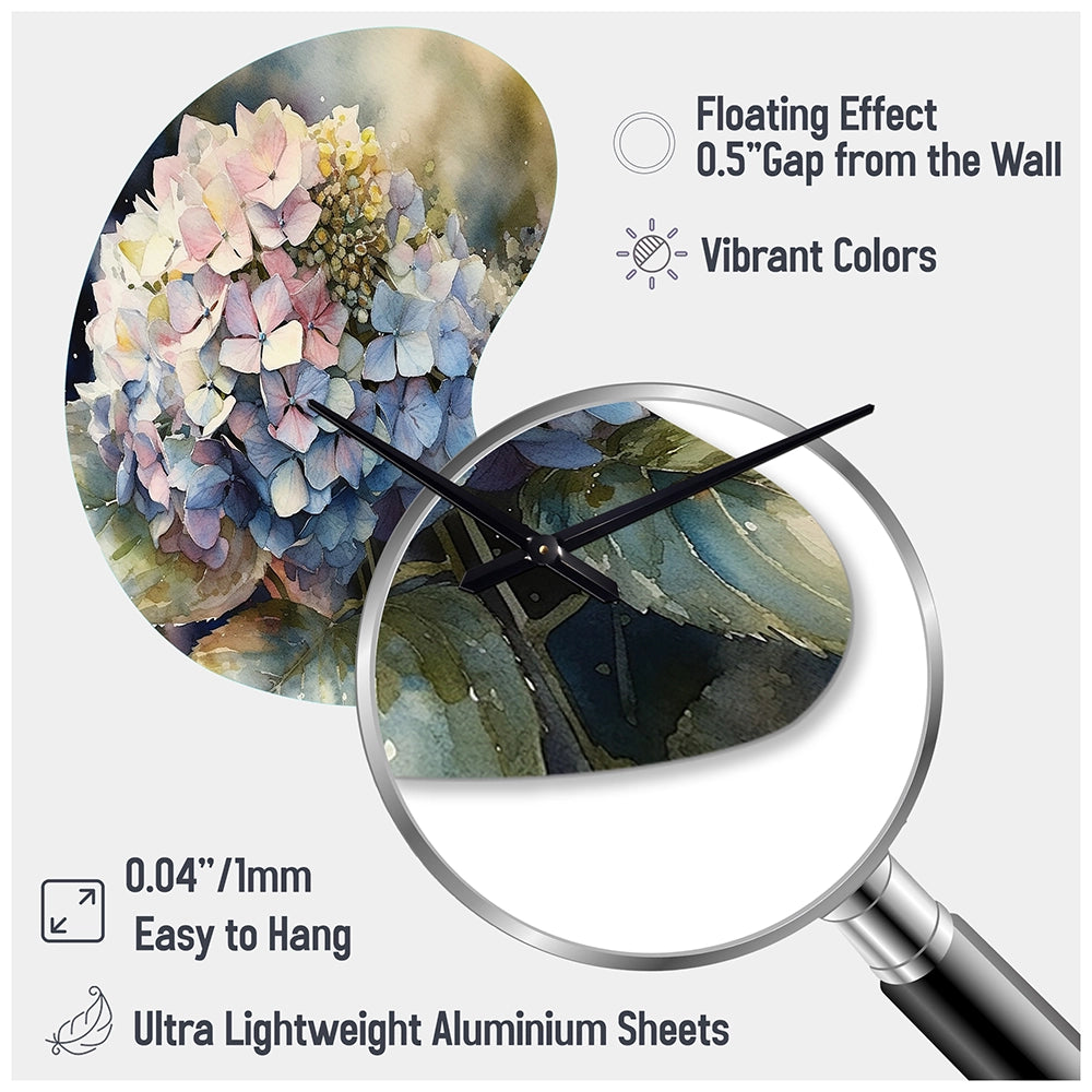 Purple Green Hydrangea III - Asymmetric Metal Wall Clock