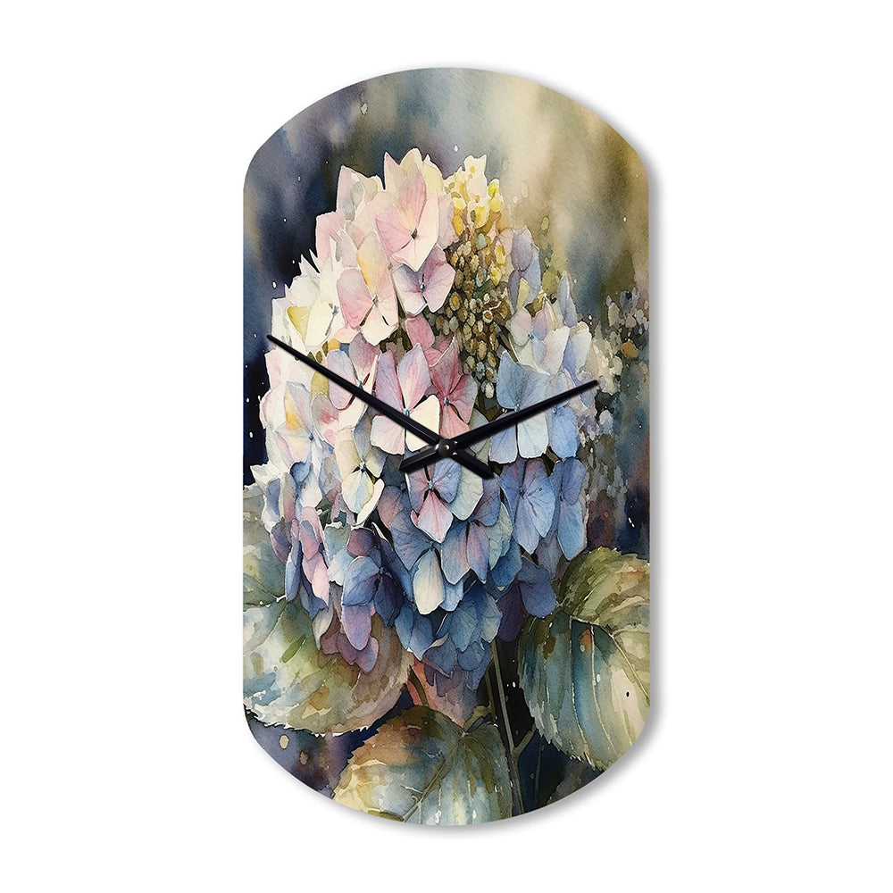 Purple Green Hydrangea III - Asymmetric Metal Wall Clock