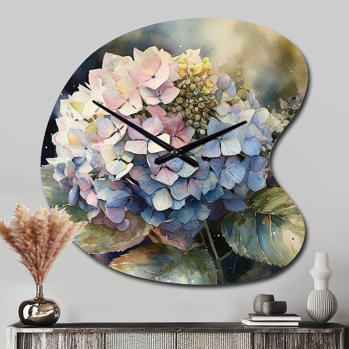 Purple Green Hydrangea III - Asymmetric Metal Wall Clock