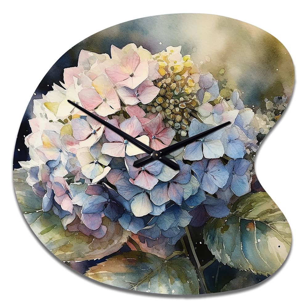 Purple Green Hydrangea III - Asymmetric Metal Wall Clock