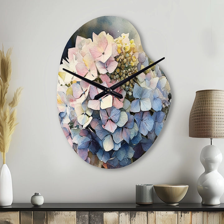 Purple Green Hydrangea III - Asymmetric Metal Wall Clock