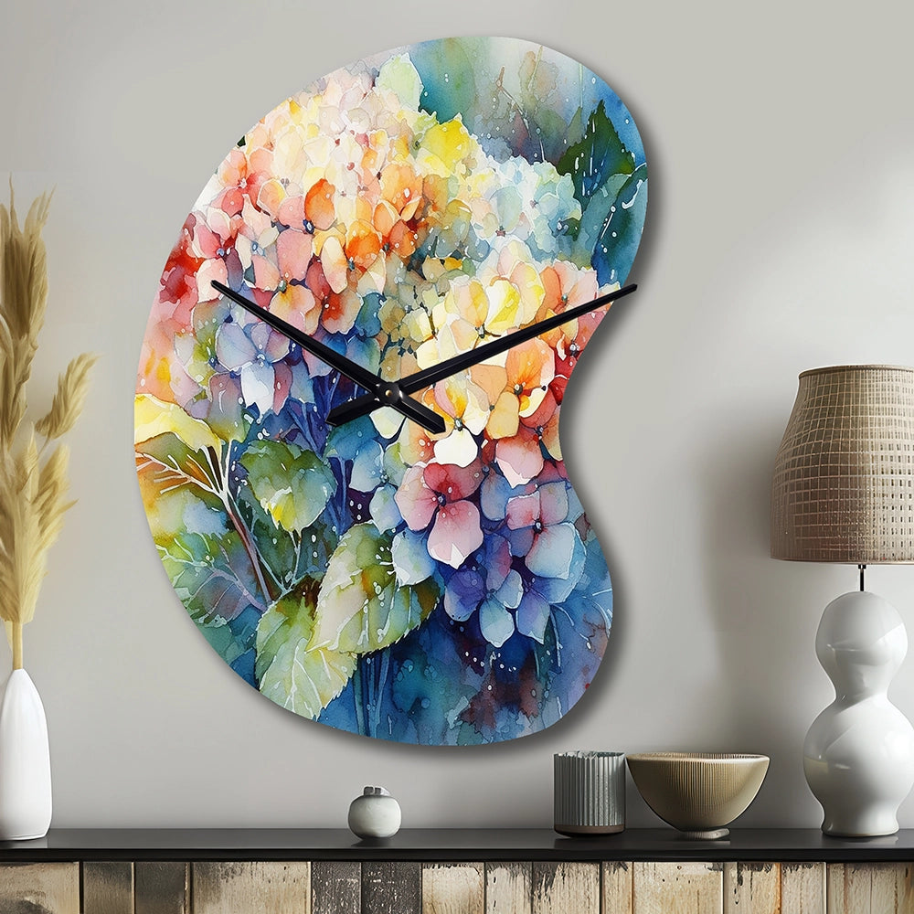 Blue Green Hydrangea - Asymmetric Metal Wall Clock