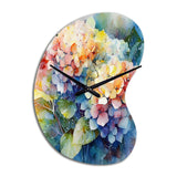 Blue Green Hydrangea - Asymmetric Metal Wall Clock