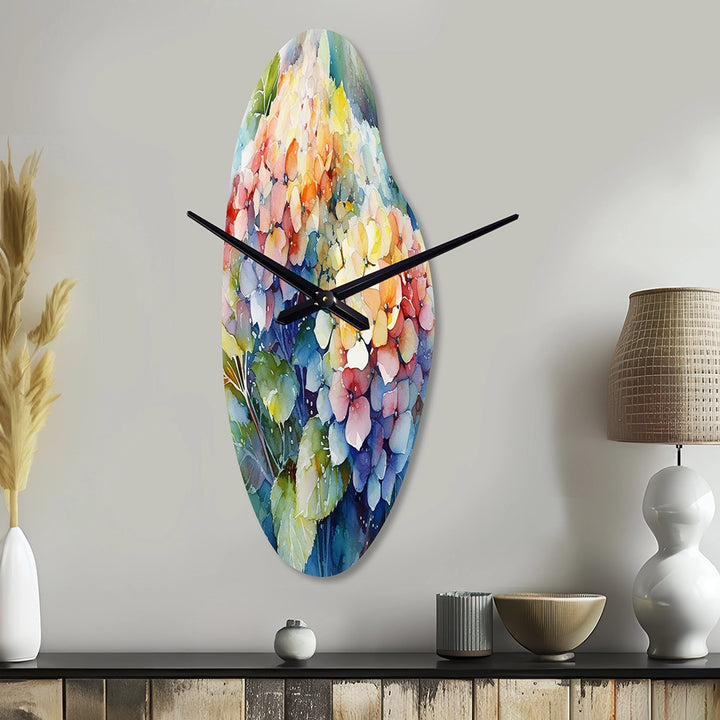 Blue Green Hydrangea - Asymmetric Metal Wall Clock
