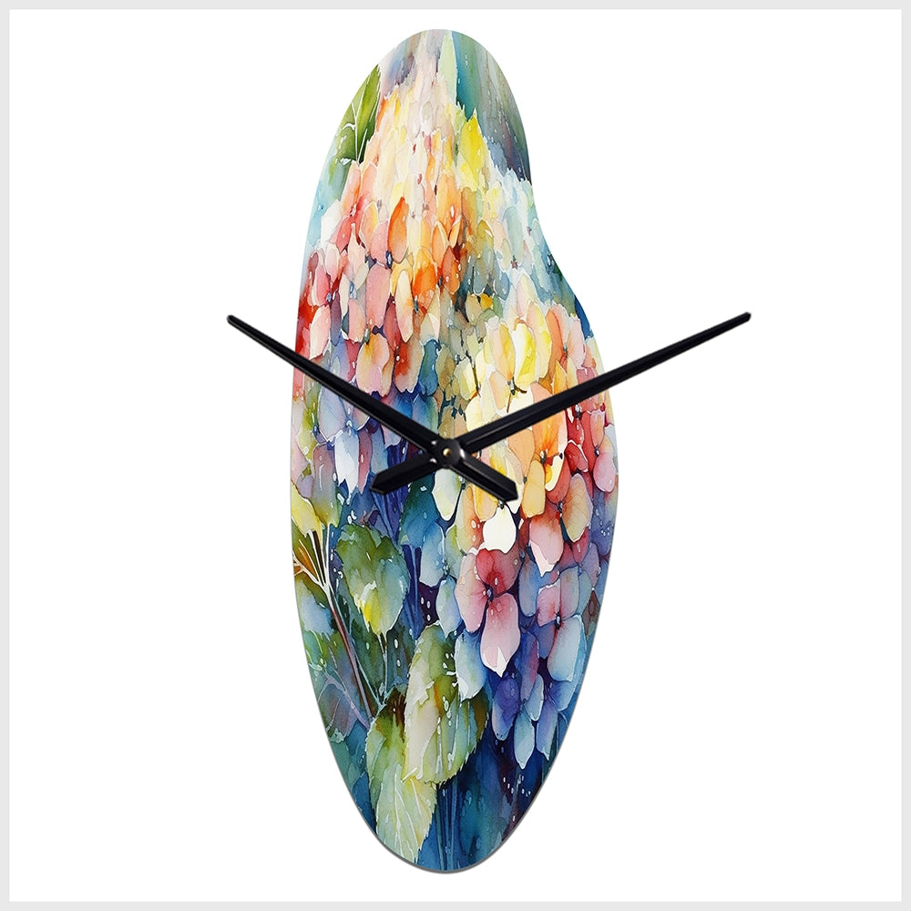 Blue Green Hydrangea - Asymmetric Metal Wall Clock
