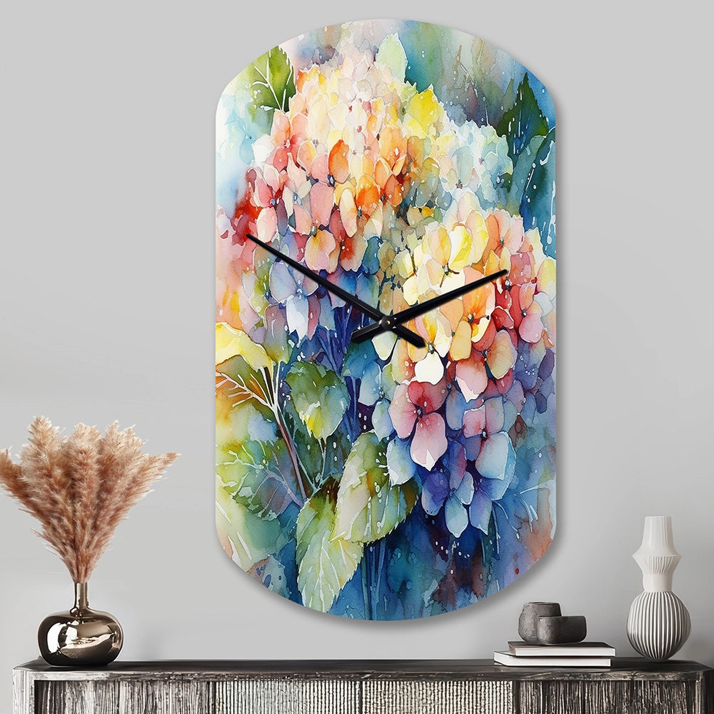 Blue Green Hydrangea - Asymmetric Metal Wall Clock