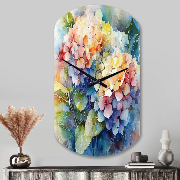 Blue Green Hydrangea - Asymmetric Metal Wall Clock