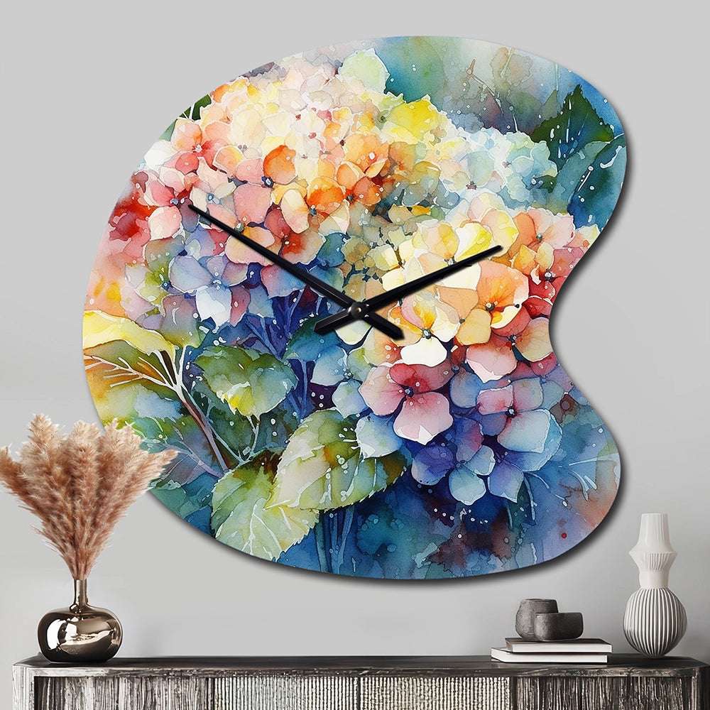 Blue Green Hydrangea - Asymmetric Metal Wall Clock