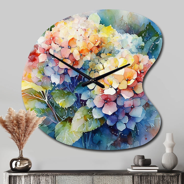 Blue Green Hydrangea - Asymmetric Metal Wall Clock