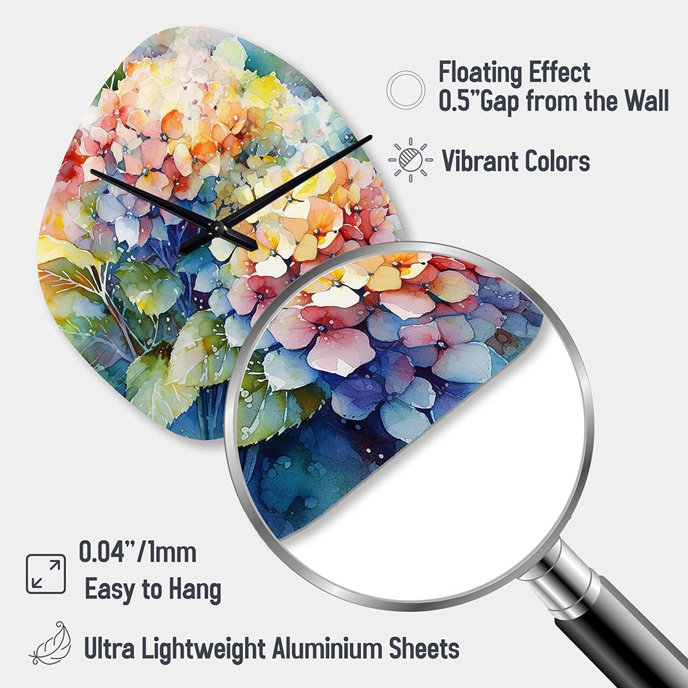 Blue Green Hydrangea - Asymmetric Metal Wall Clock