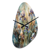 Purple Green Wild Iri S I - Asymmetric Metal Wall Clock