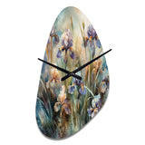 Purple Green Wild Iri S I - Asymmetric Metal Wall Clock