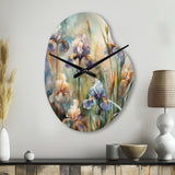 Purple Green Wild Iri S I - Asymmetric Metal Wall Clock
