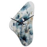 Blue Leaf Foliage And Flowers I - Asymmetric Metal Wall Clock