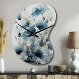 Blue Leaf Foliage And Flowers I - Asymmetric Metal Wall Clock