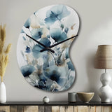 Blue Leaf Foliage And Flowers I - Asymmetric Metal Wall Clock