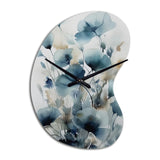 Blue Leaf Foliage And Flowers I - Asymmetric Metal Wall Clock