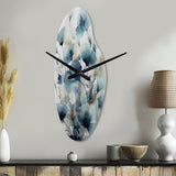 Blue Leaf Foliage And Flowers I - Asymmetric Metal Wall Clock